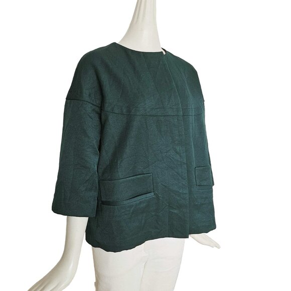 MARNI TEAL WRINKLED FLARE JACKET (40) - Picture 2 of 11